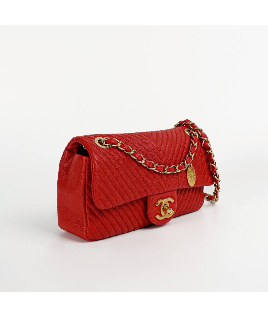 CHANEL Красная кожаная сумка через плечо, фото 5