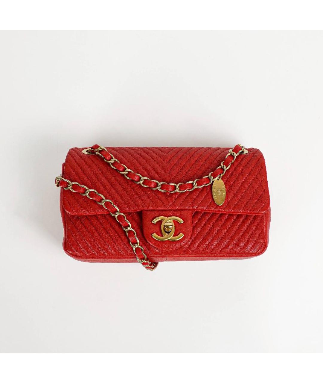 CHANEL Красная кожаная сумка через плечо, фото 6