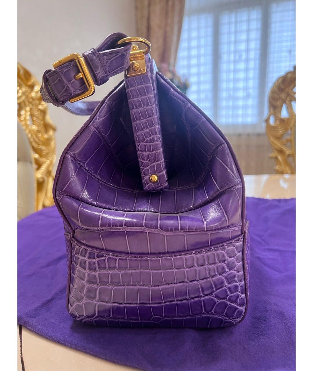 RALPH LAUREN Фиолетовая кожаная сумка с короткими ручками, фото 6