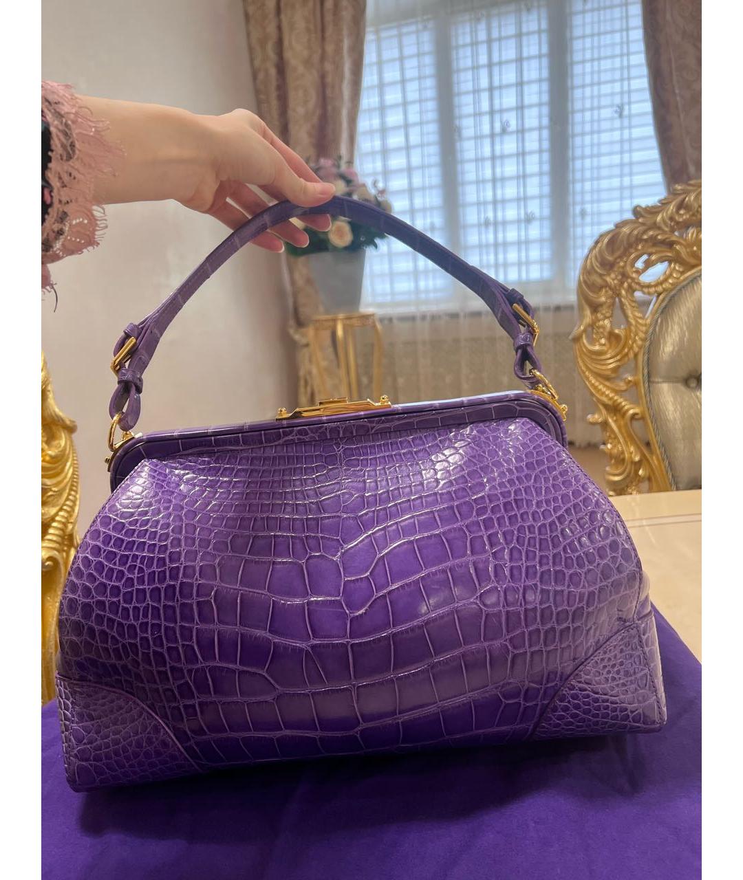 RALPH LAUREN Фиолетовая кожаная сумка с короткими ручками, фото 8