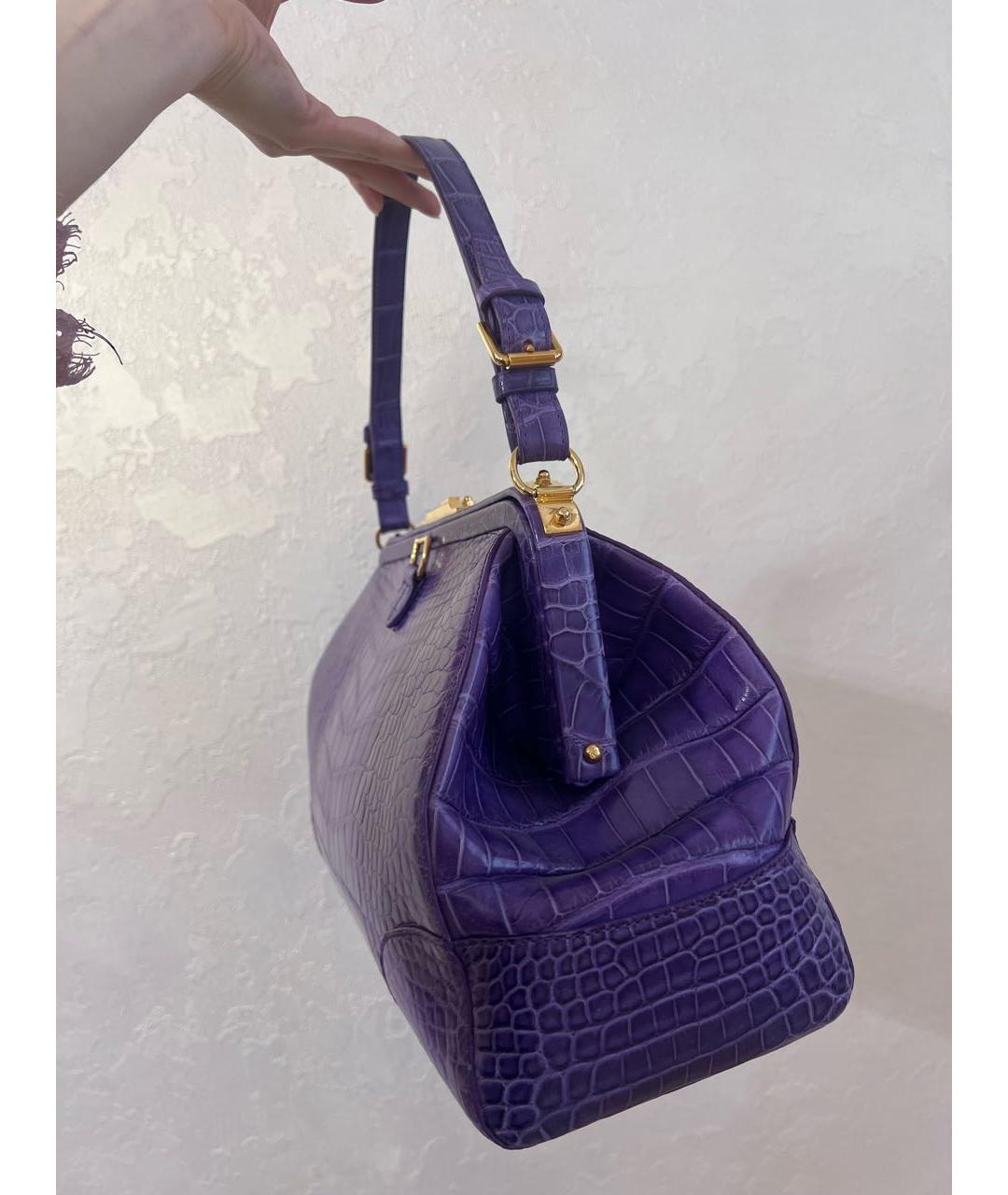 RALPH LAUREN Фиолетовая кожаная сумка с короткими ручками, фото 7