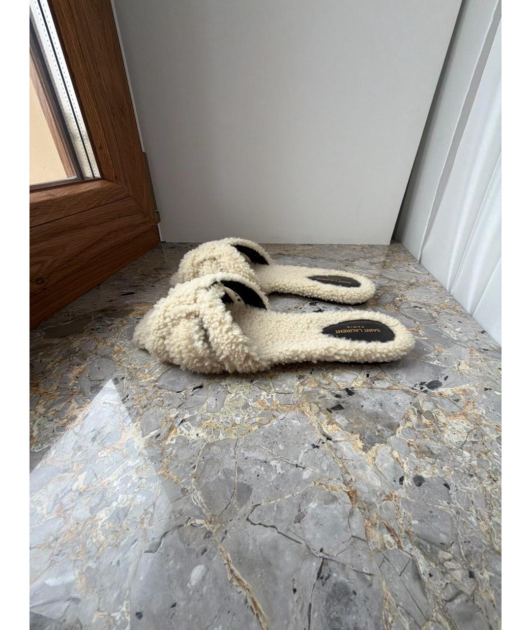 SAINT LAURENT Бежевые шлепанцы, фото 6