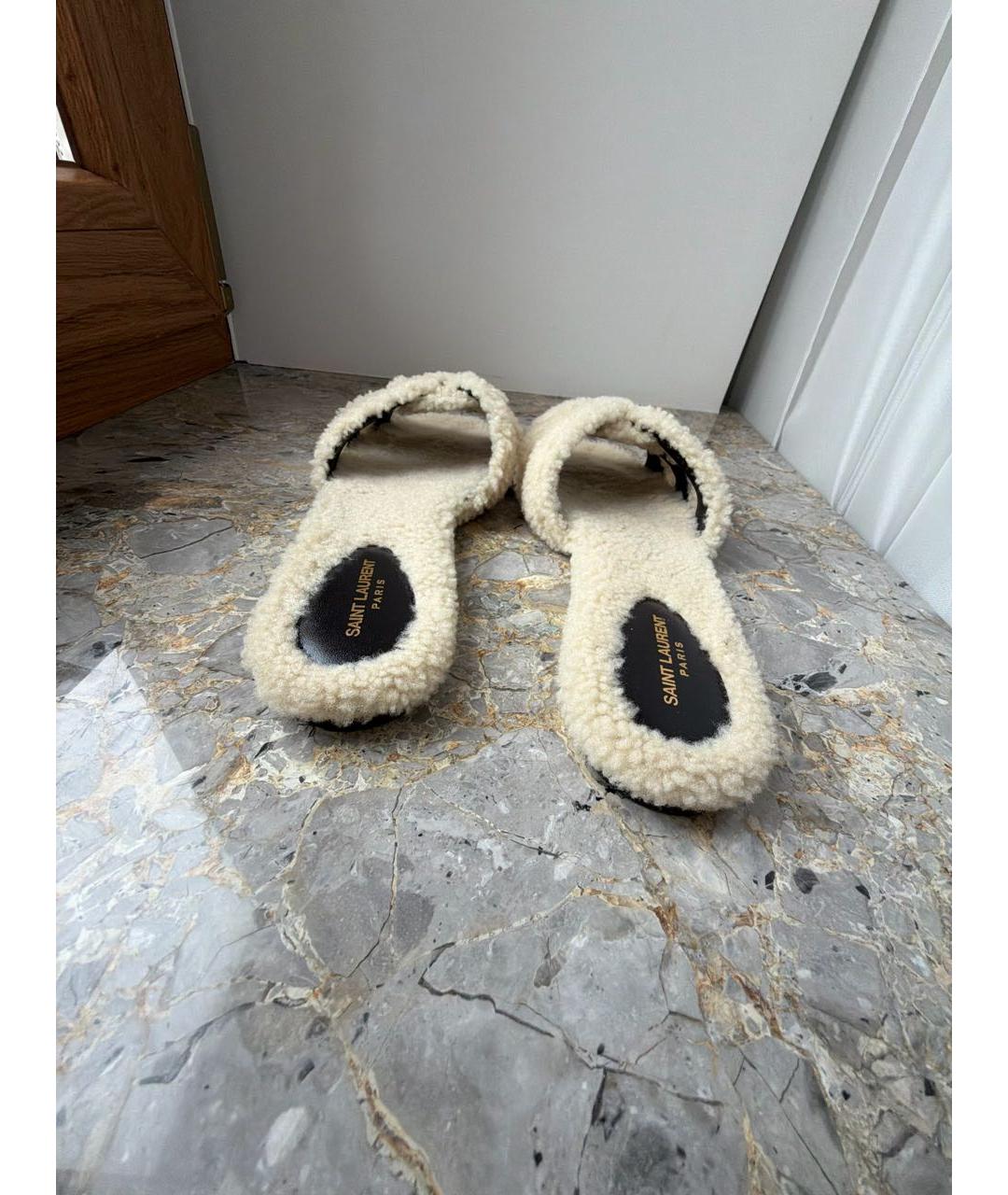 SAINT LAURENT Бежевые шлепанцы, фото 4