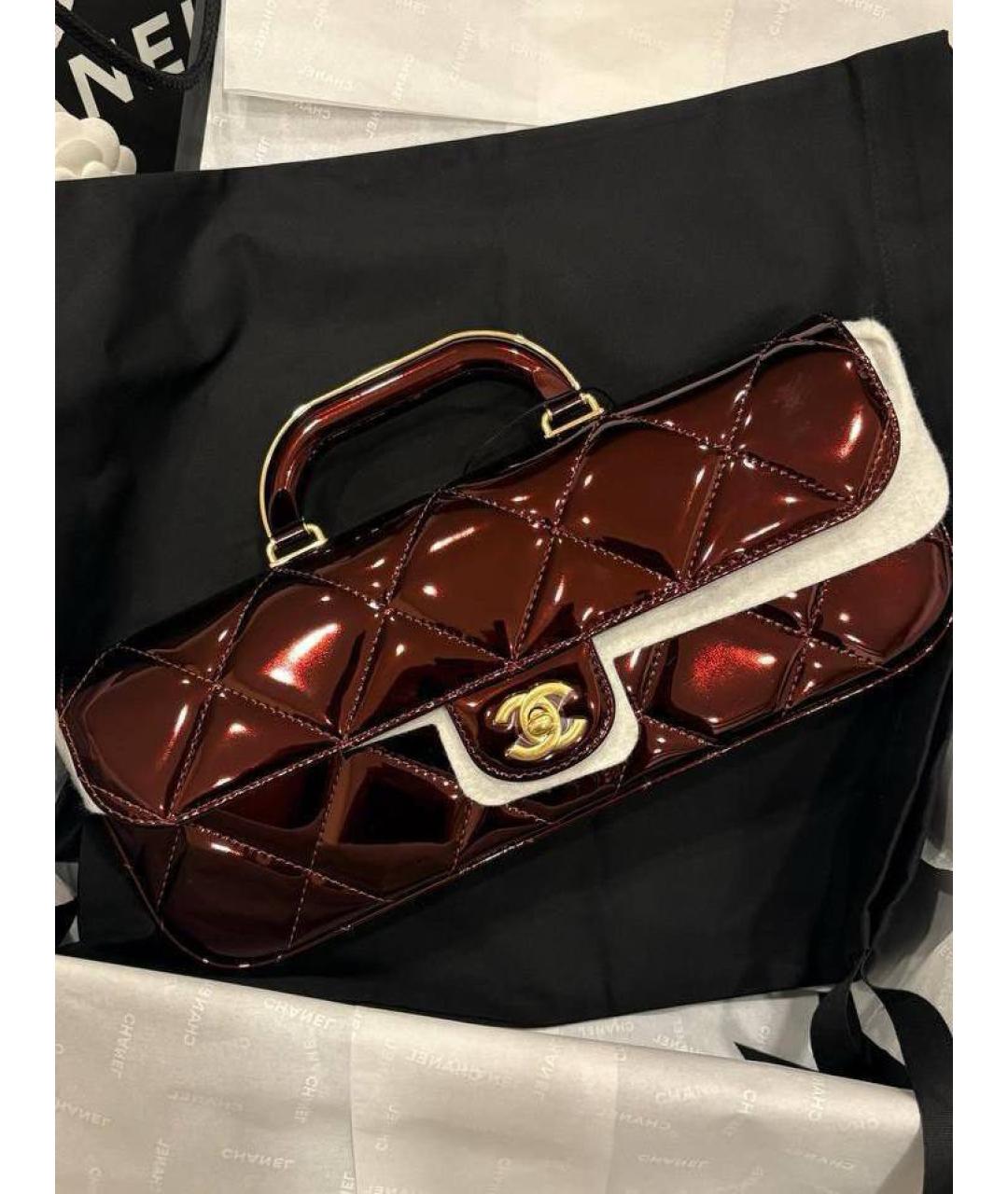 CHANEL Бордовая кожаная сумка с короткими ручками, фото 3