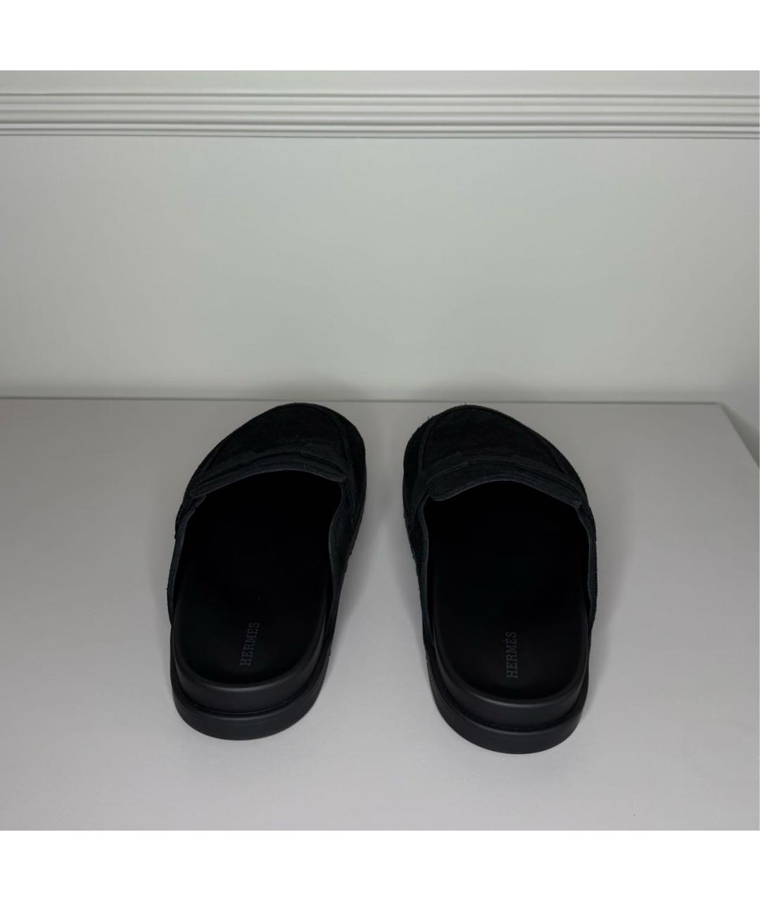 HERMES Черные замшевые мюли, фото 4