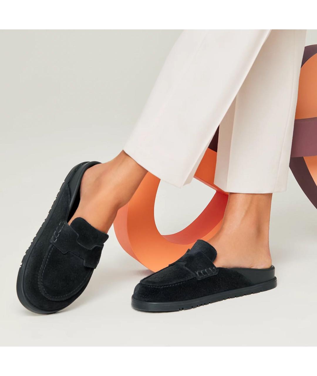 HERMES Черные замшевые мюли, фото 8