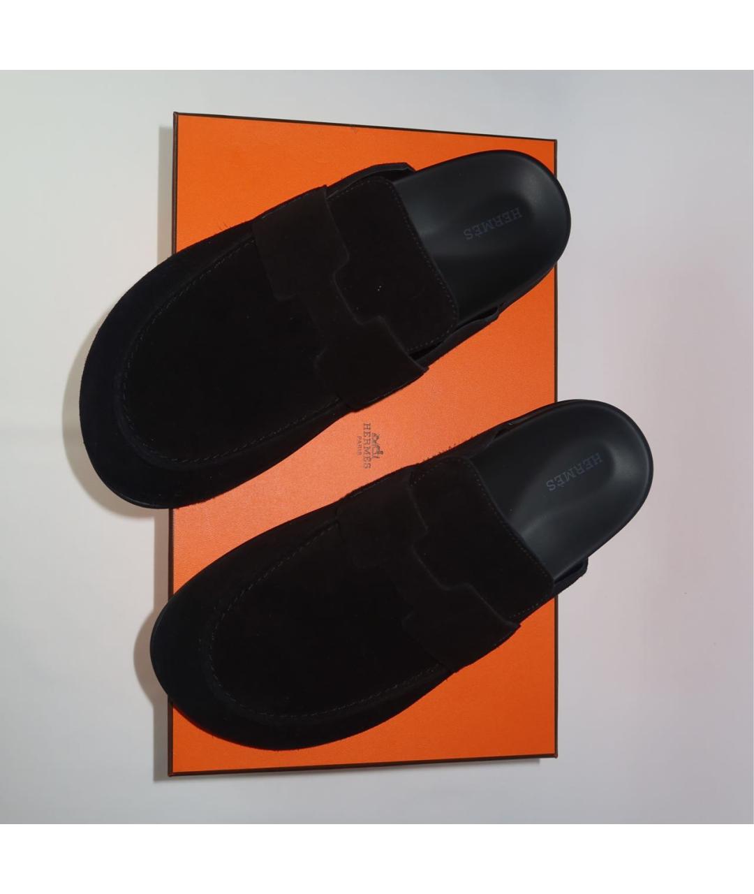 HERMES Черные замшевые мюли, фото 5