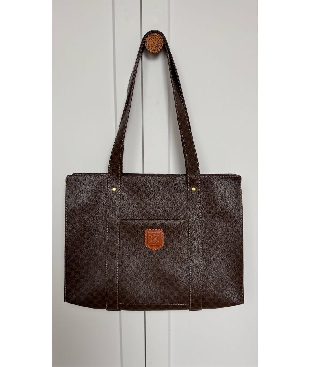 CELINE Коричневая кожаная сумка тоут, фото 9