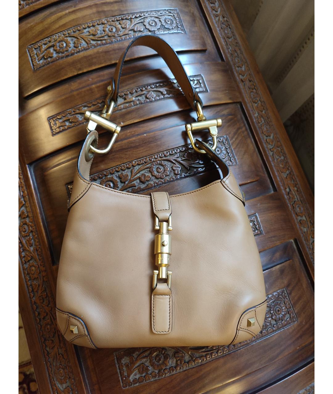 GUCCI Бежевая кожаная сумка через плечо, фото 7