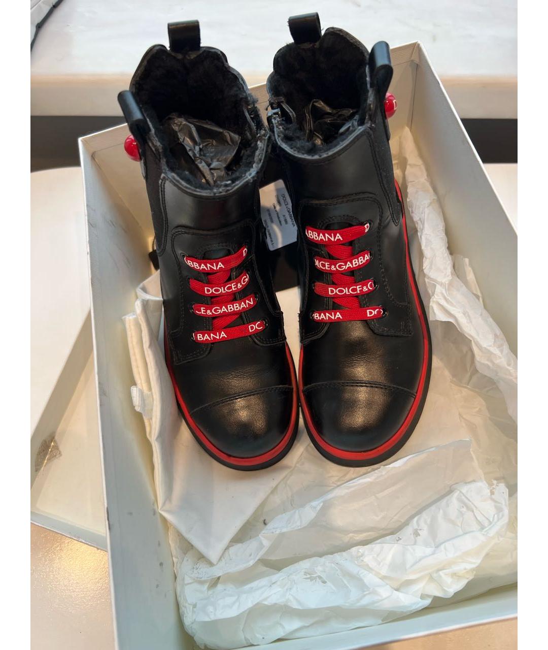 DOLCE&GABBANA Черные кожаные ботинки, фото 3