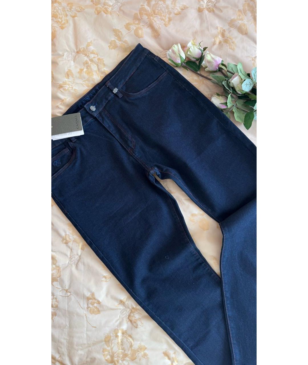 CANALI Темно-синие хлопко-леновые прямые джинсы, фото 3