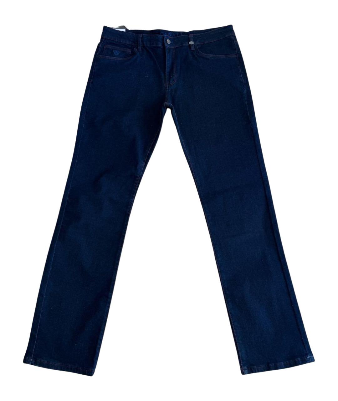 CANALI Темно-синие хлопко-леновые прямые джинсы, фото 1