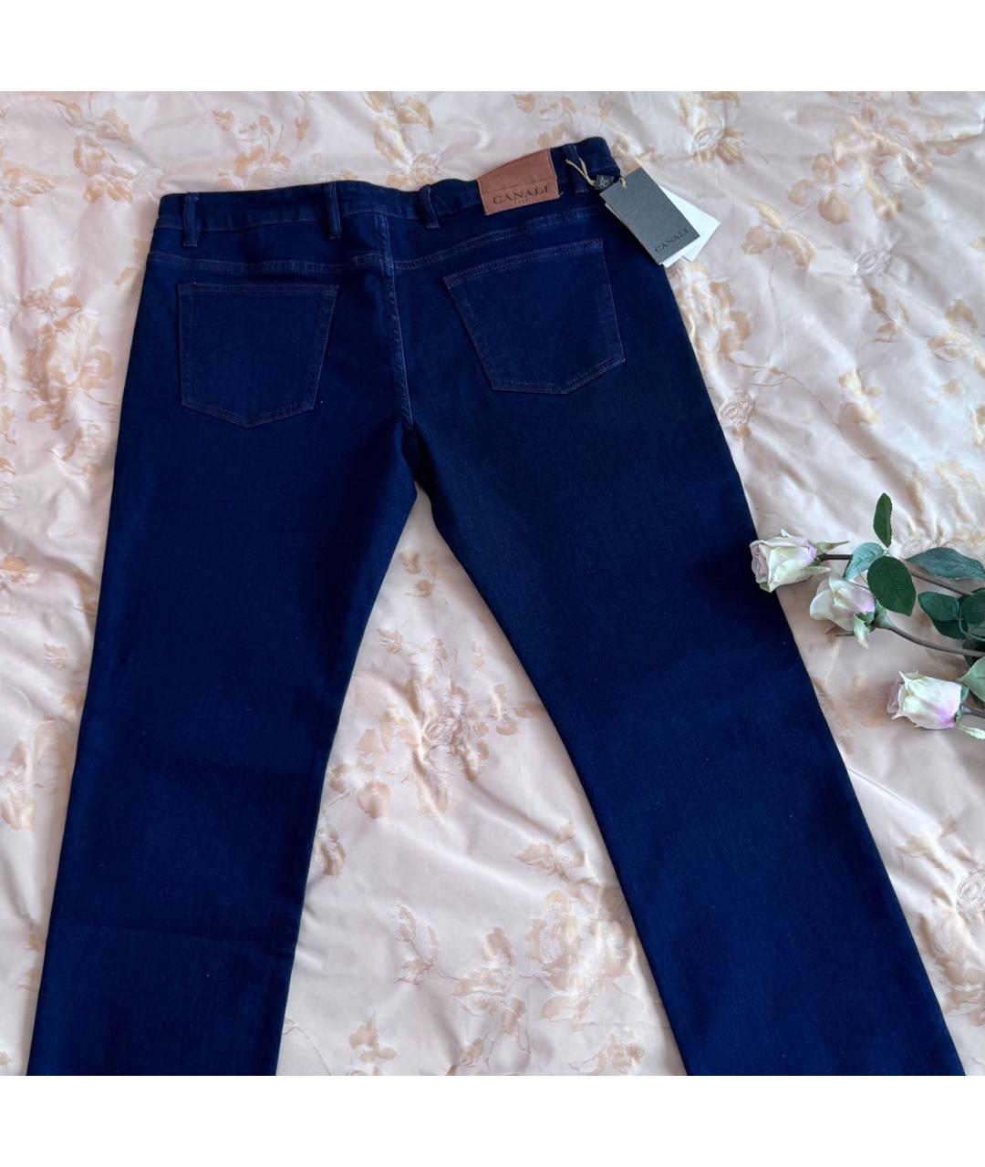CANALI Темно-синие хлопко-леновые прямые джинсы, фото 2