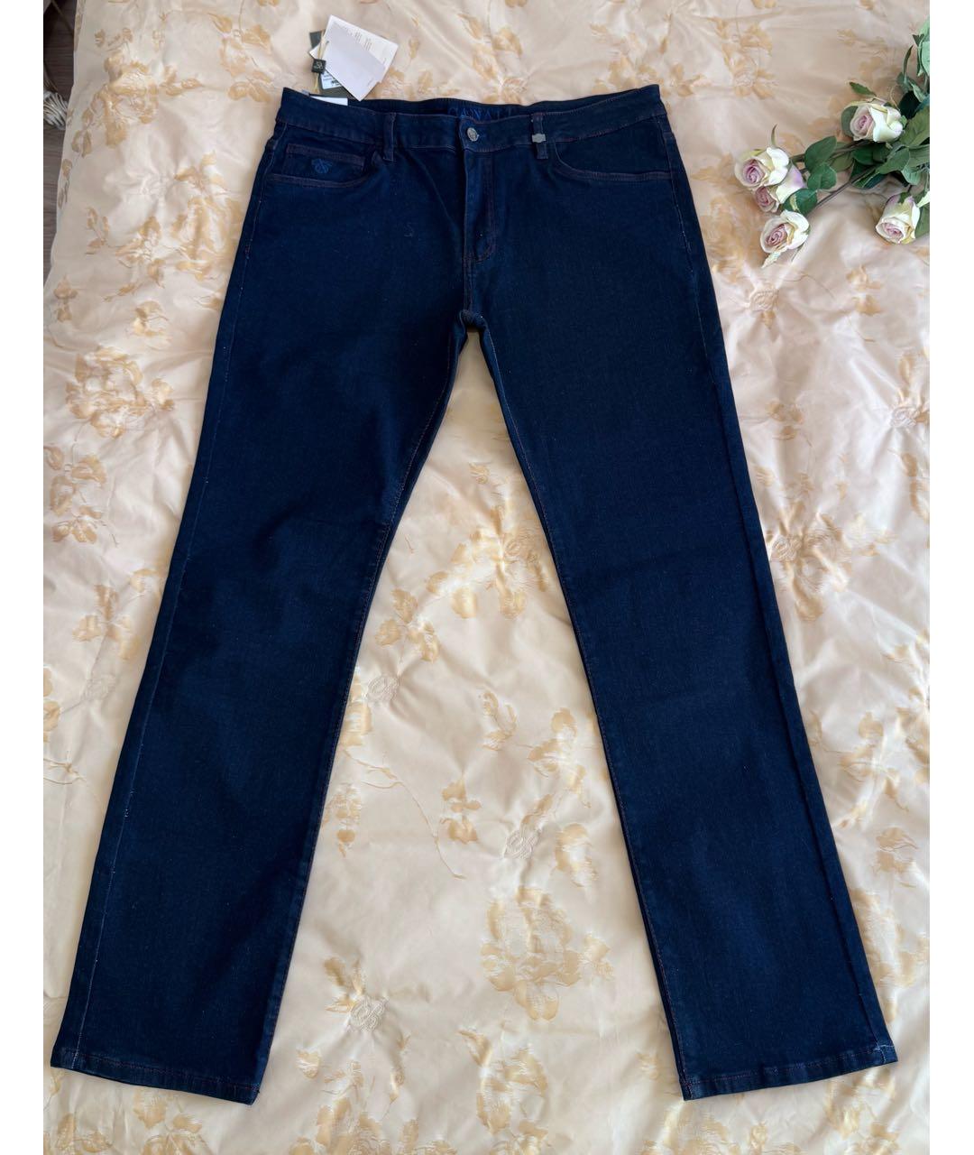 CANALI Темно-синие хлопко-леновые прямые джинсы, фото 5