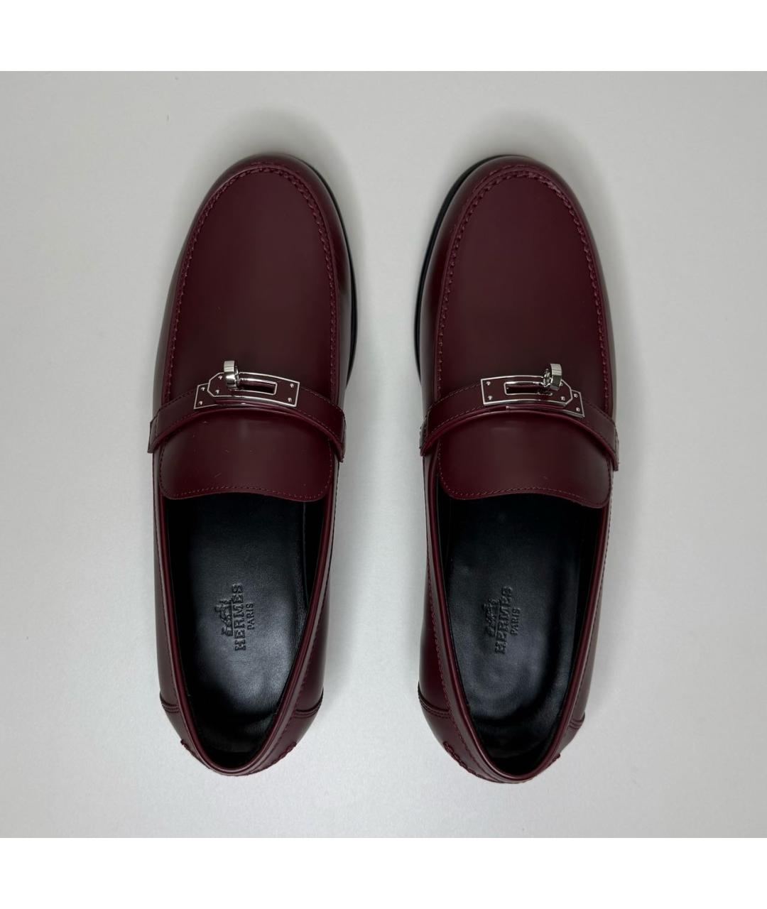 HERMES Бордовые кожаные лоферы, фото 3
