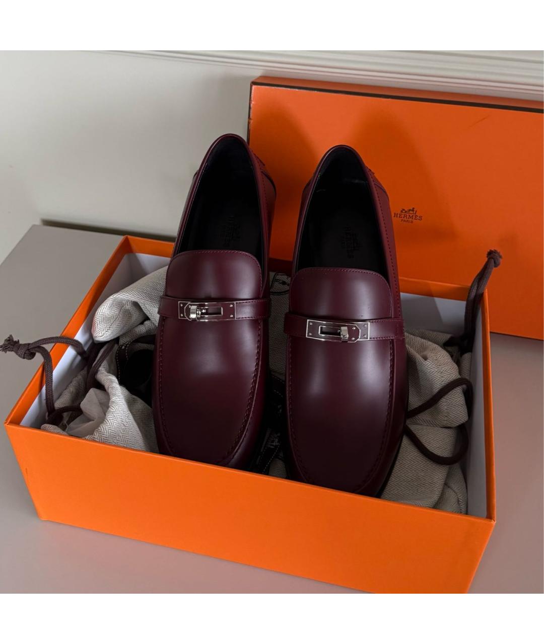 HERMES Бордовые кожаные лоферы, фото 5