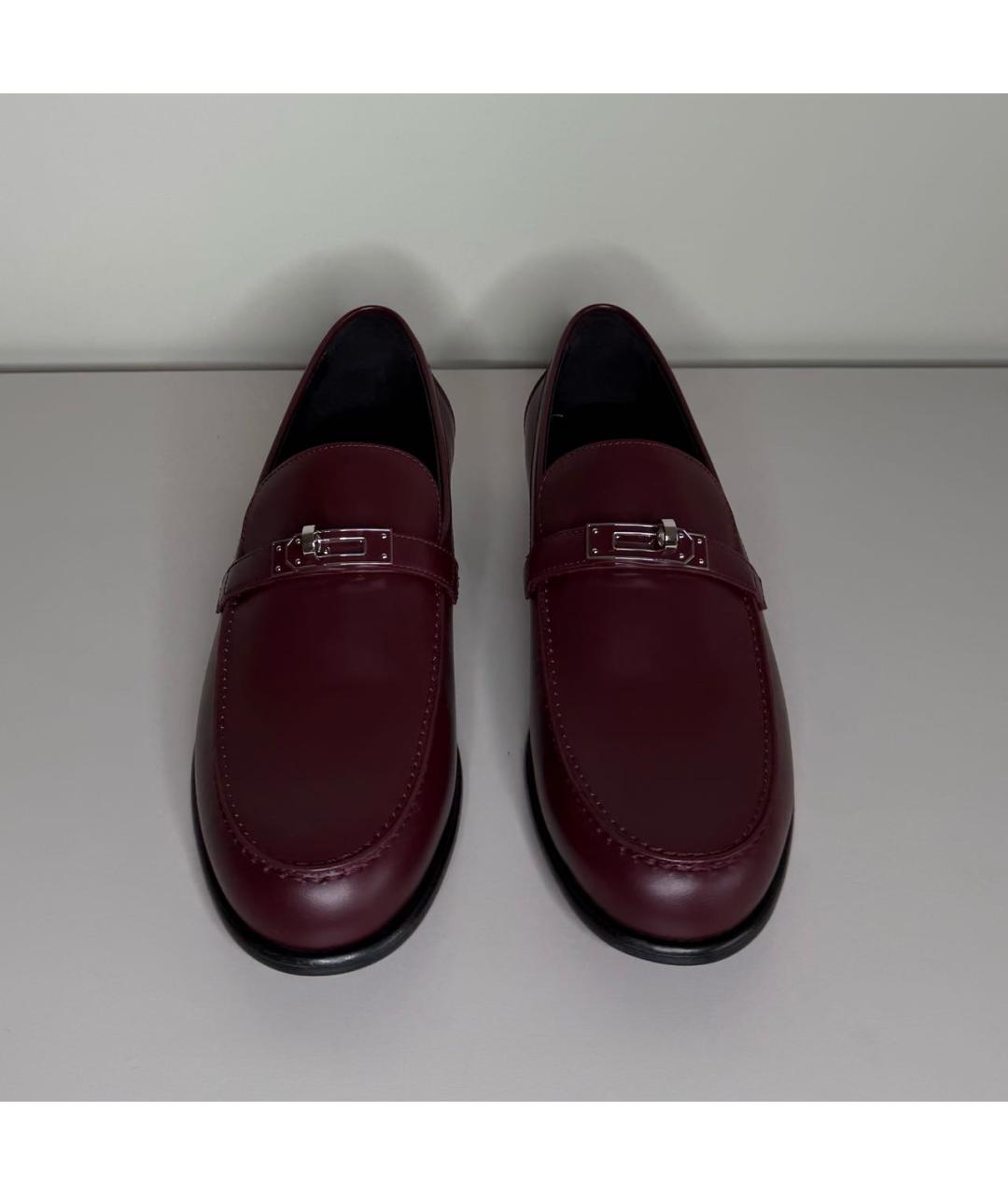 HERMES Бордовые кожаные лоферы, фото 2
