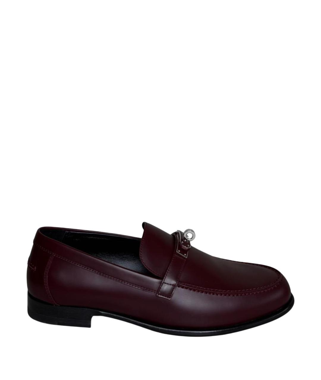 HERMES Бордовые кожаные лоферы, фото 1