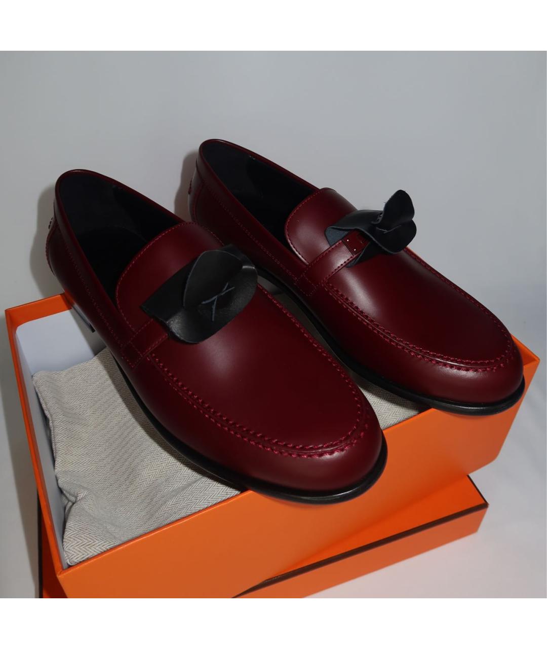 HERMES Бордовые кожаные лоферы, фото 7