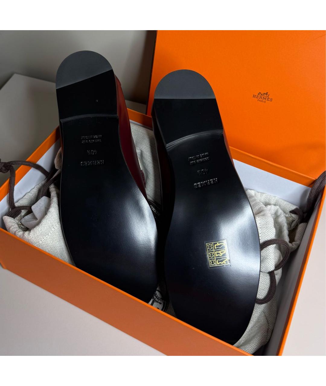 HERMES Бордовые кожаные лоферы, фото 6