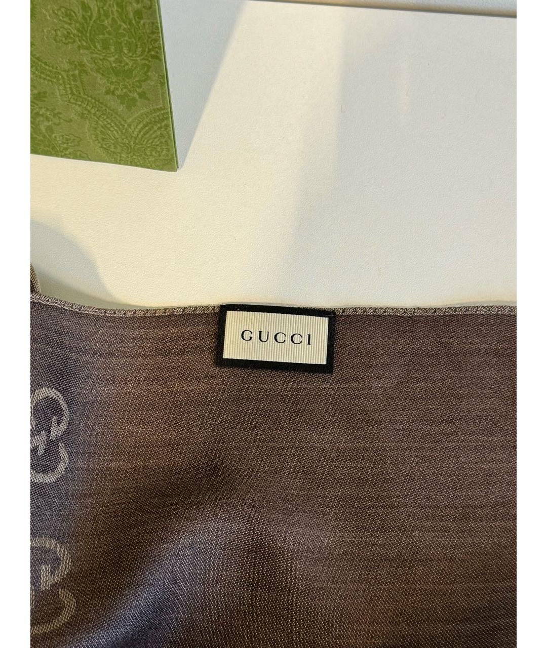 GUCCI Коричневый шерстяной шарф, фото 8