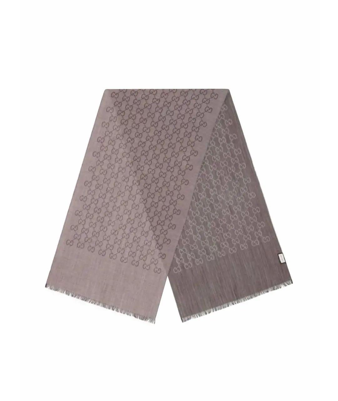GUCCI Коричневый шерстяной шарф, фото 9