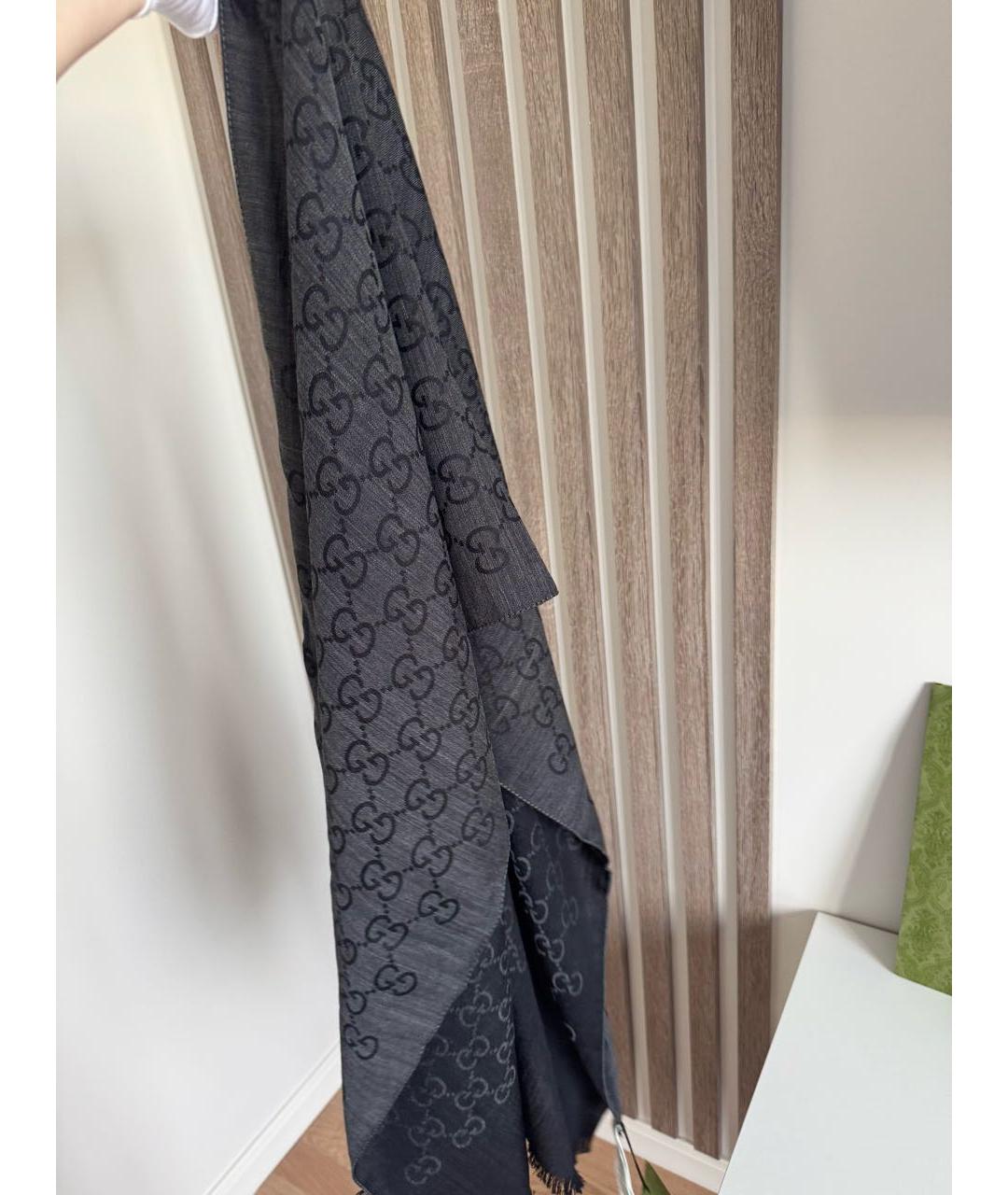 GUCCI Черный шерстяной шарф, фото 4