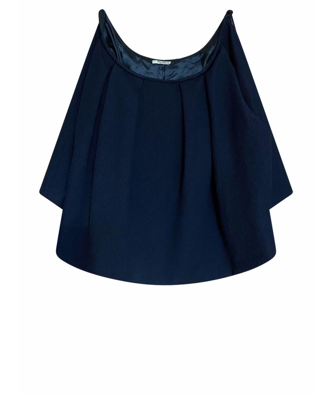 MIU MIU Темно-синяя шерстяная юбка мини, фото 1