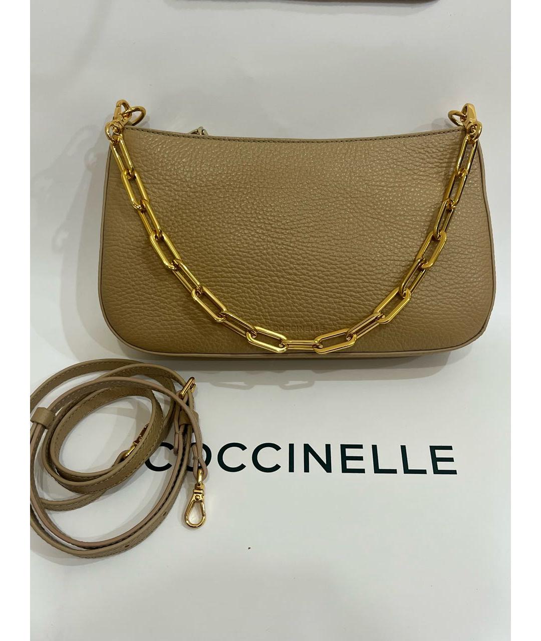 COCCINELLE Бежевая кожаная сумка через плечо, фото 3