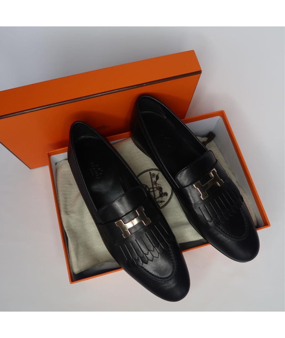 HERMES Черные кожаные лоферы, фото 5