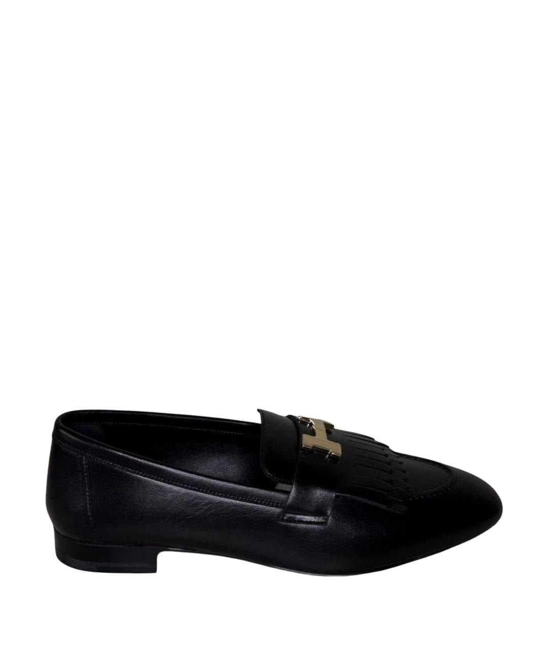 HERMES Черные кожаные лоферы, фото 1