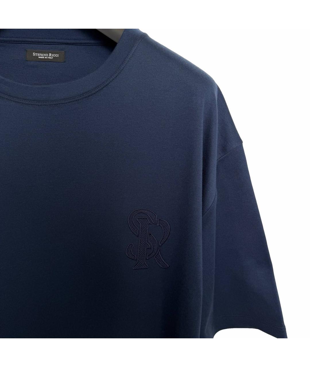STEFANO RICCI Темно-синяя хлопковая футболка, фото 2