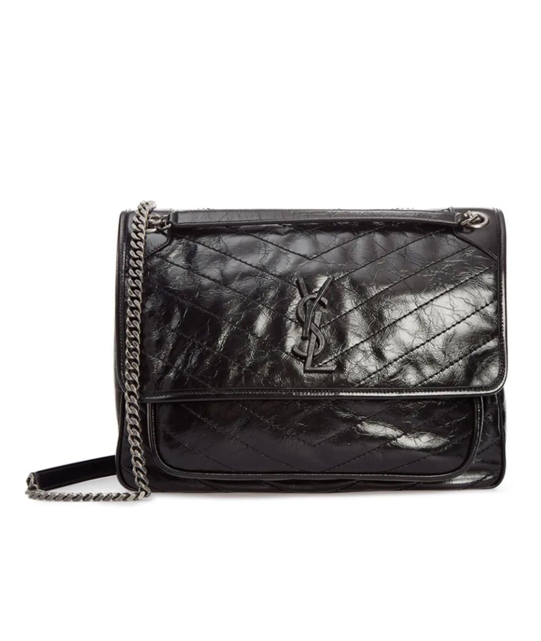 SAINT LAURENT Черная сумка через плечо из лакированной кожи, фото 1