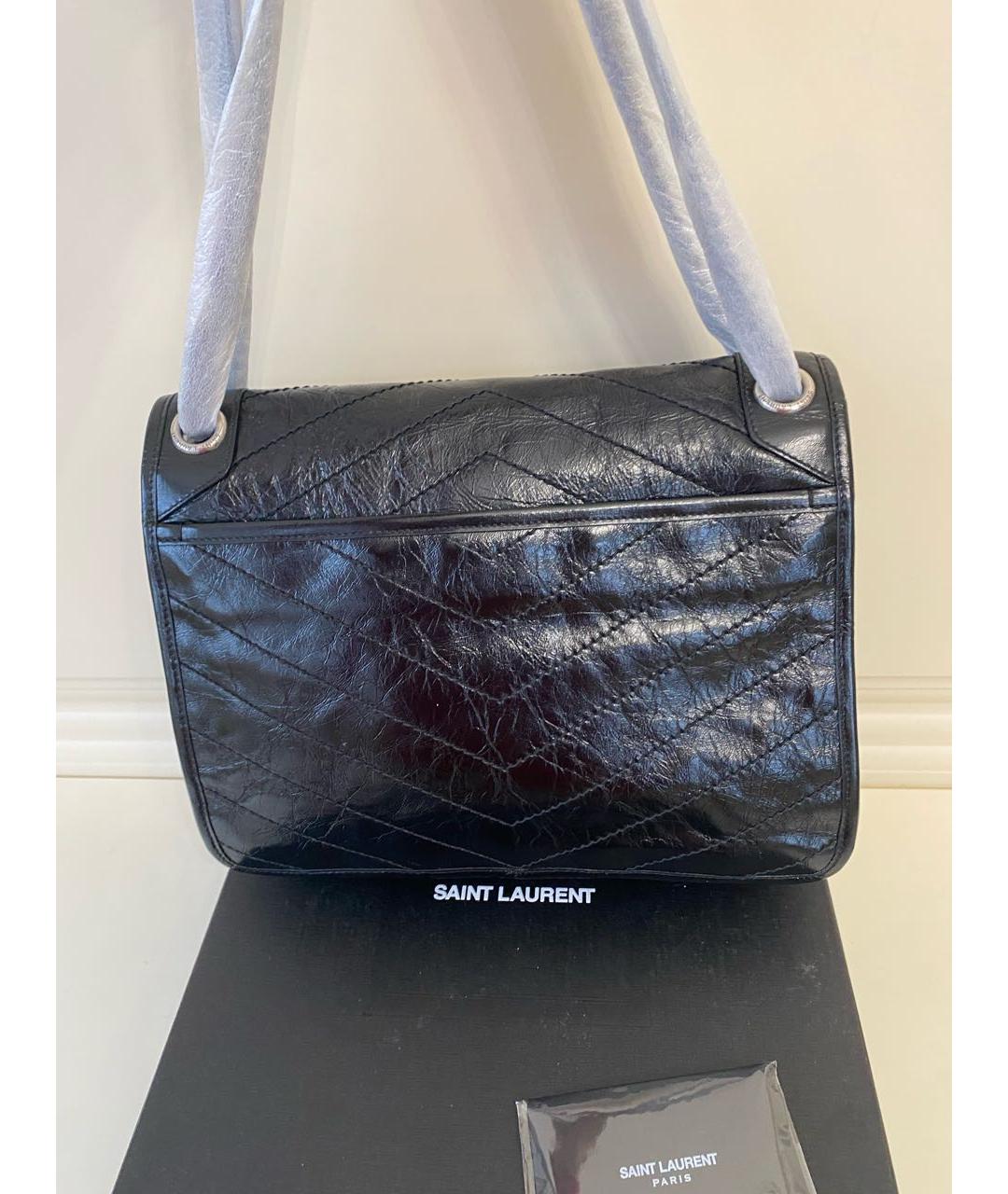 SAINT LAURENT Черная сумка через плечо из лакированной кожи, фото 3