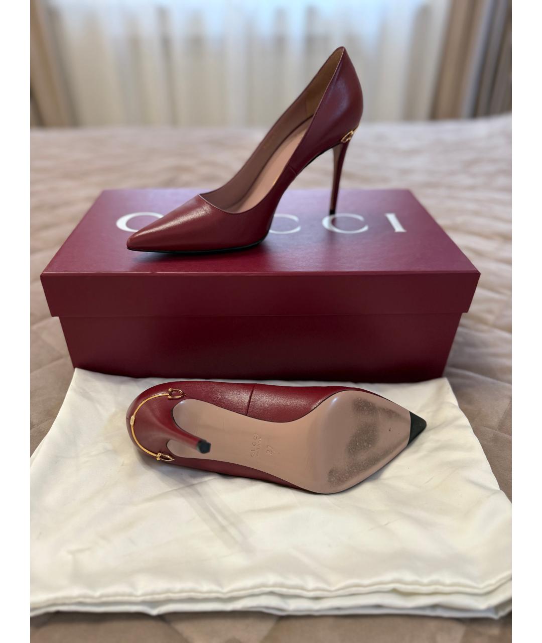 GUCCI Бордовые кожаные туфли, фото 6