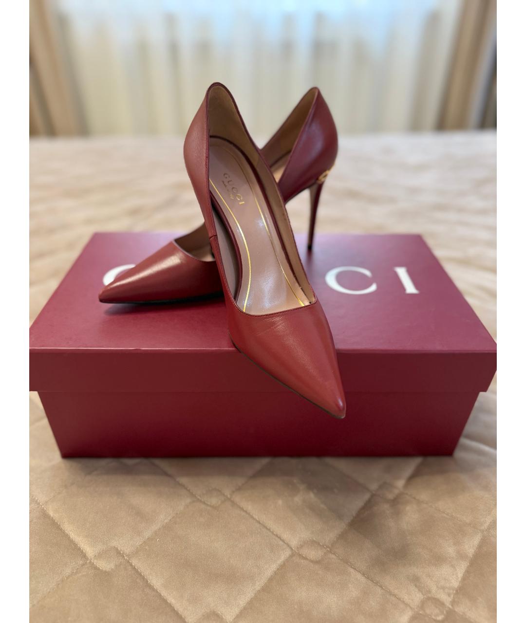 GUCCI Бордовые кожаные туфли, фото 2