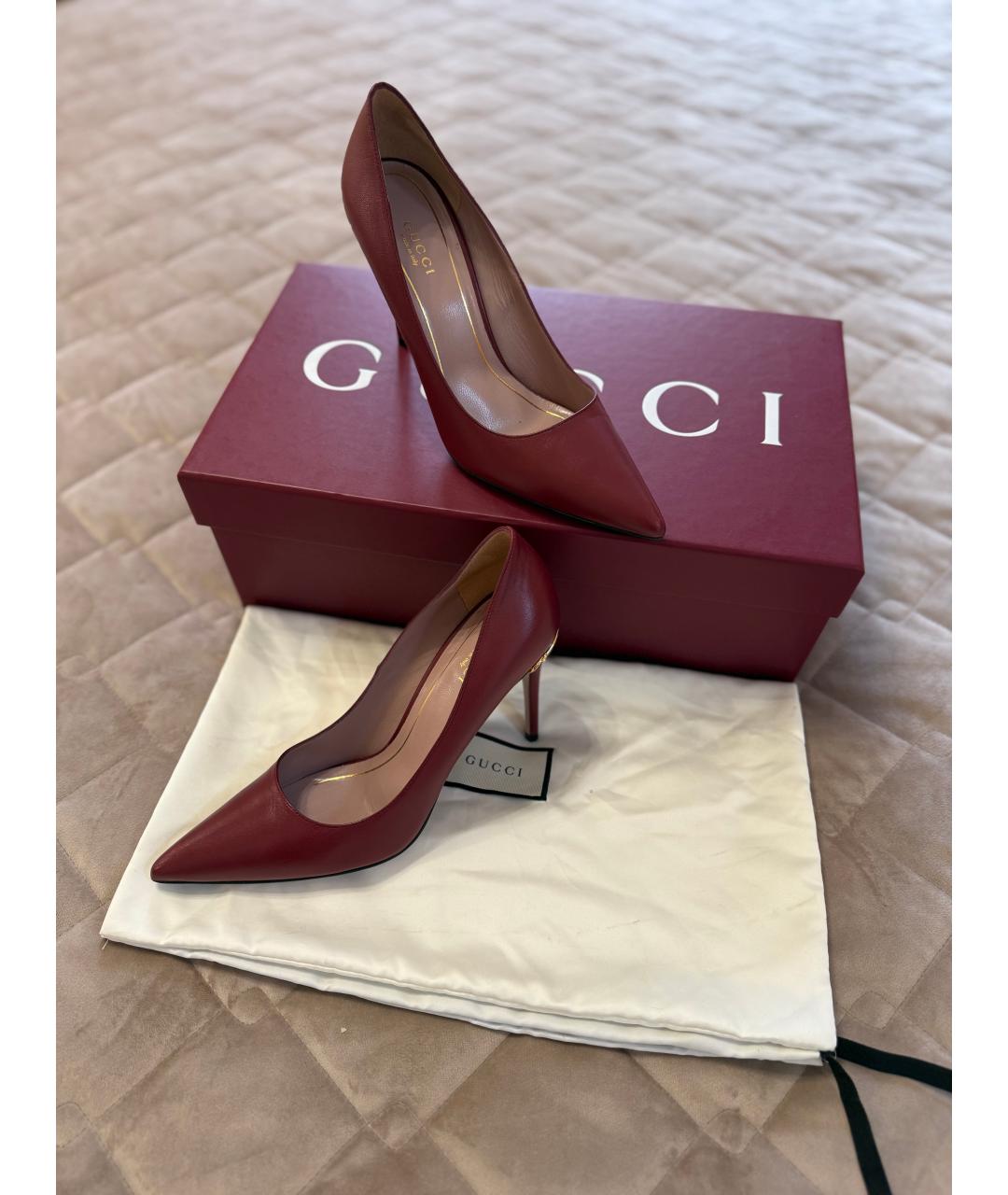 GUCCI Бордовые кожаные туфли, фото 5