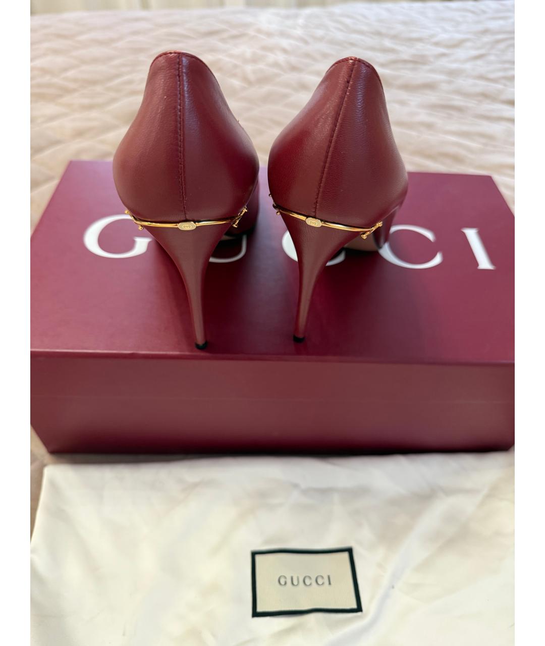 GUCCI Бордовые кожаные туфли, фото 4