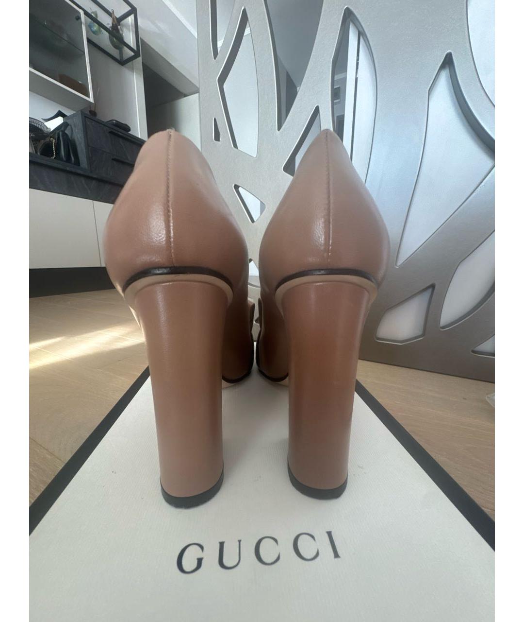 GUCCI Бежевые кожаные туфли, фото 4