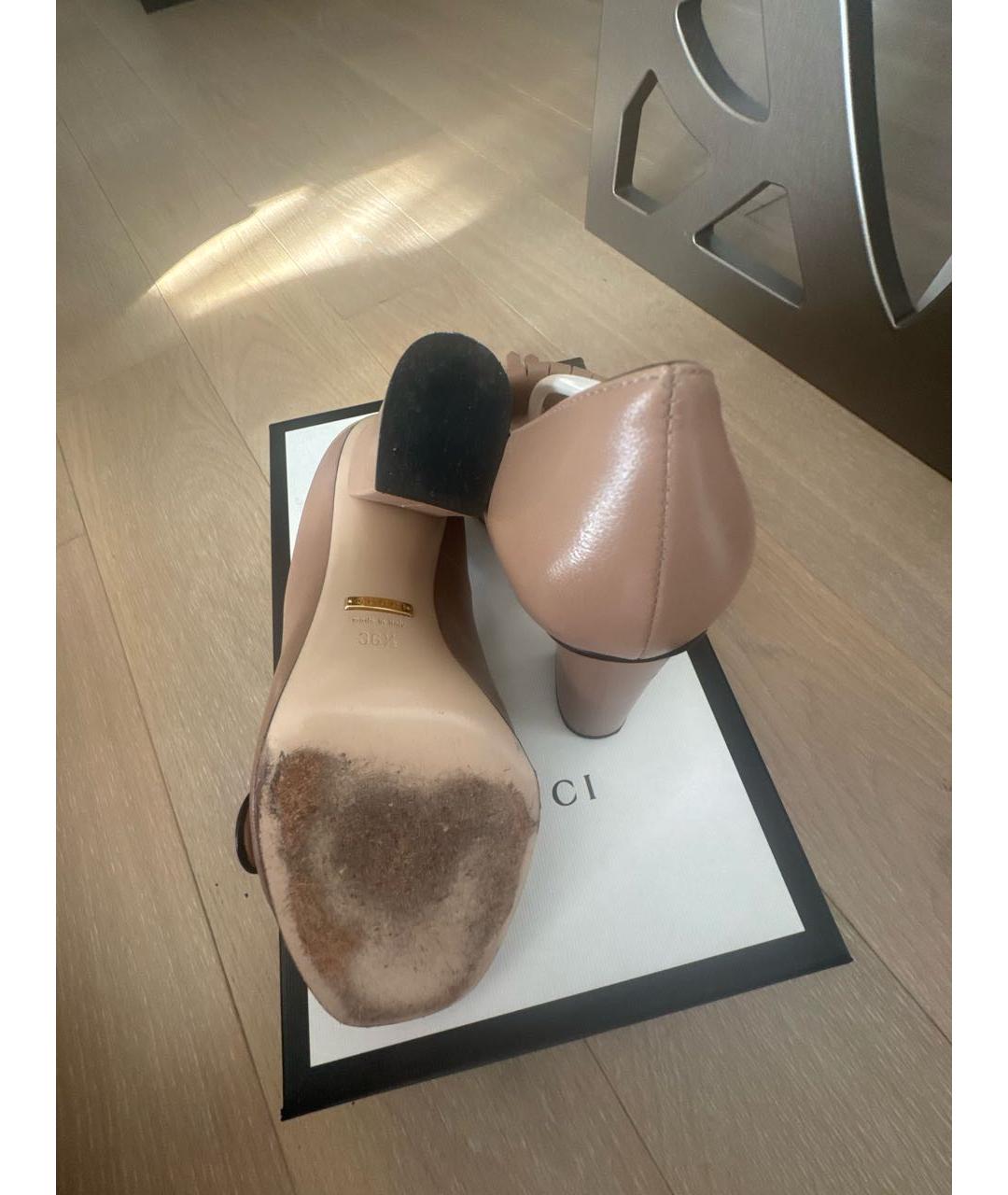 GUCCI Бежевые кожаные туфли, фото 5