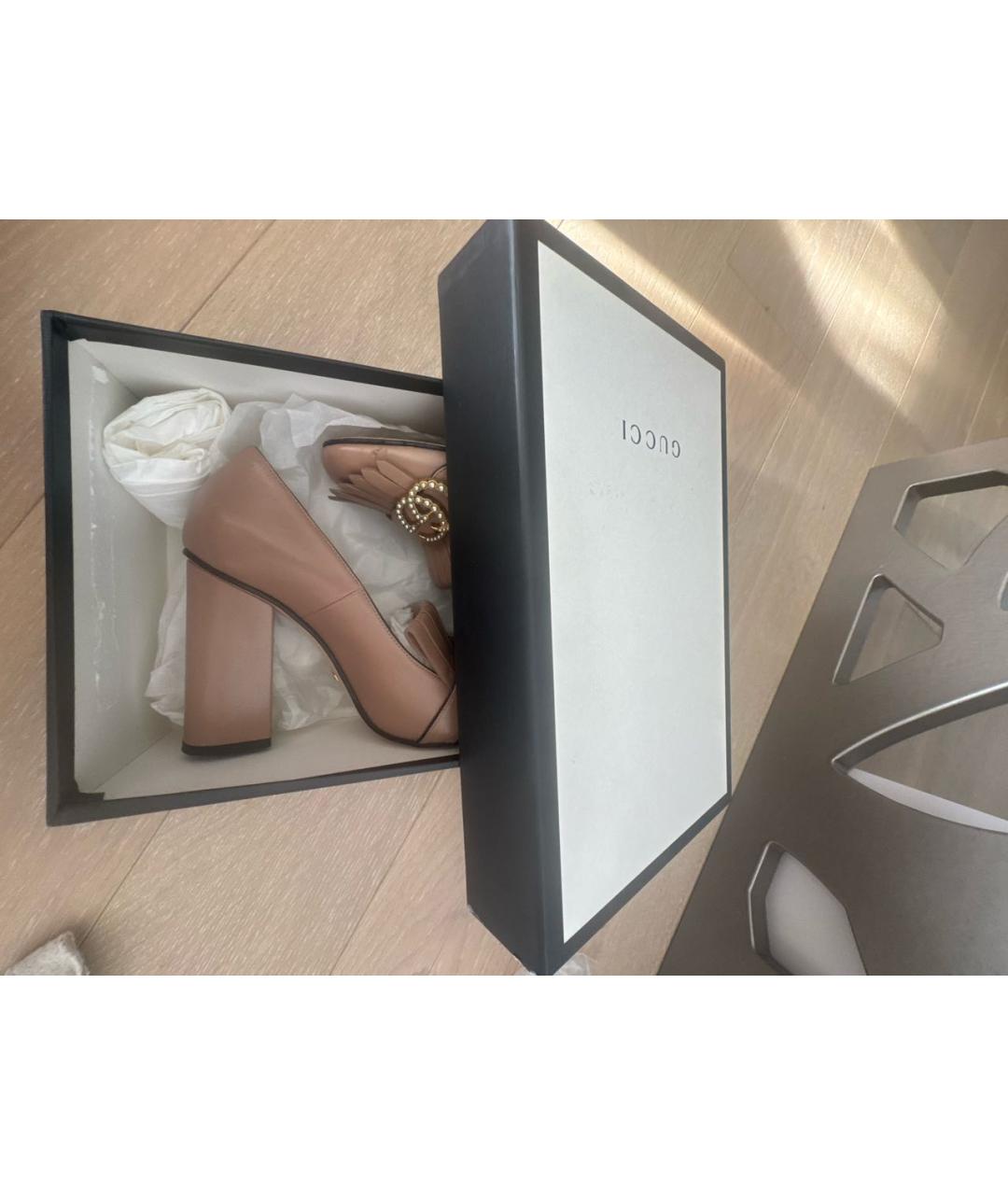 GUCCI Бежевые кожаные туфли, фото 8