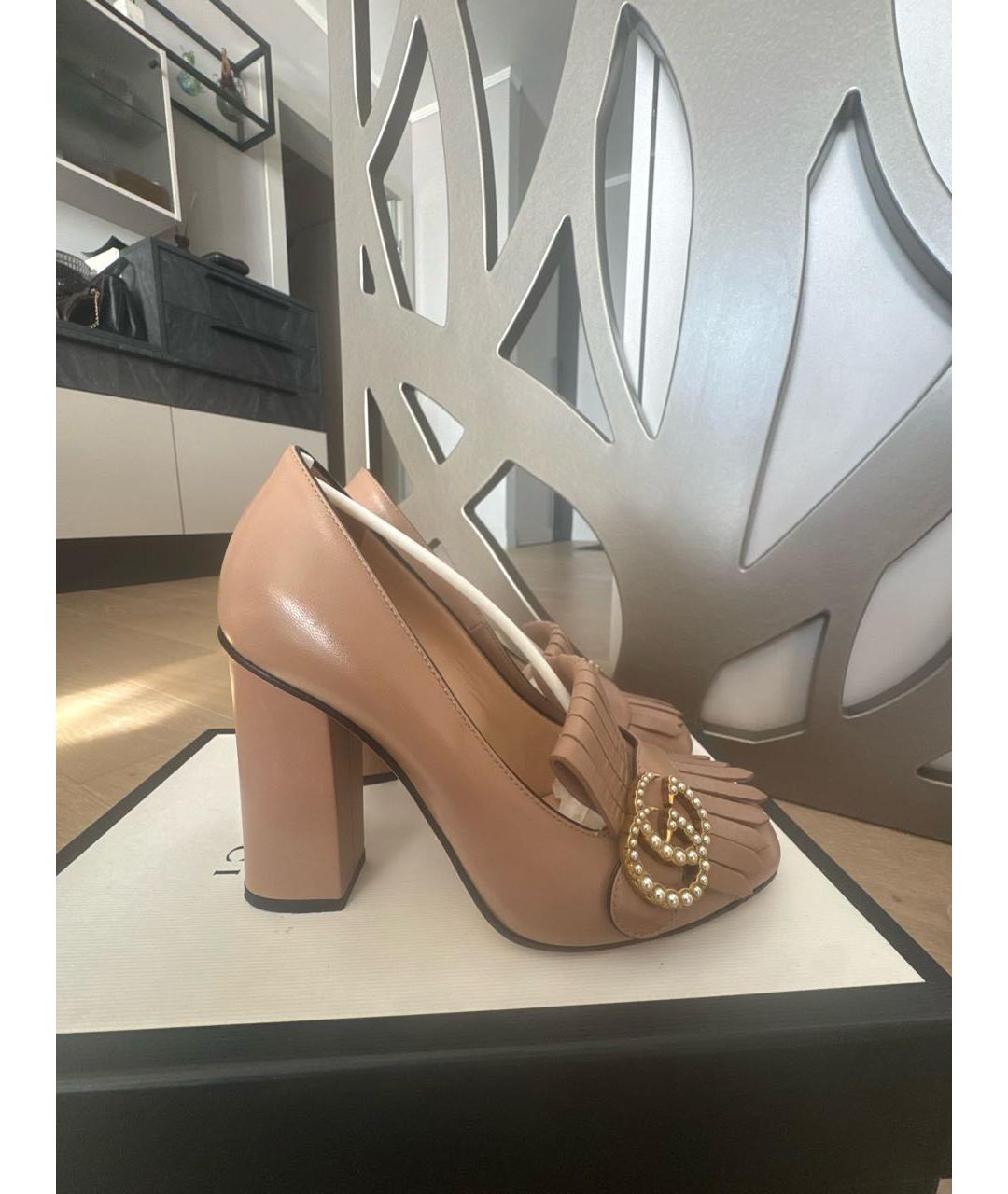 GUCCI Бежевые кожаные туфли, фото 9