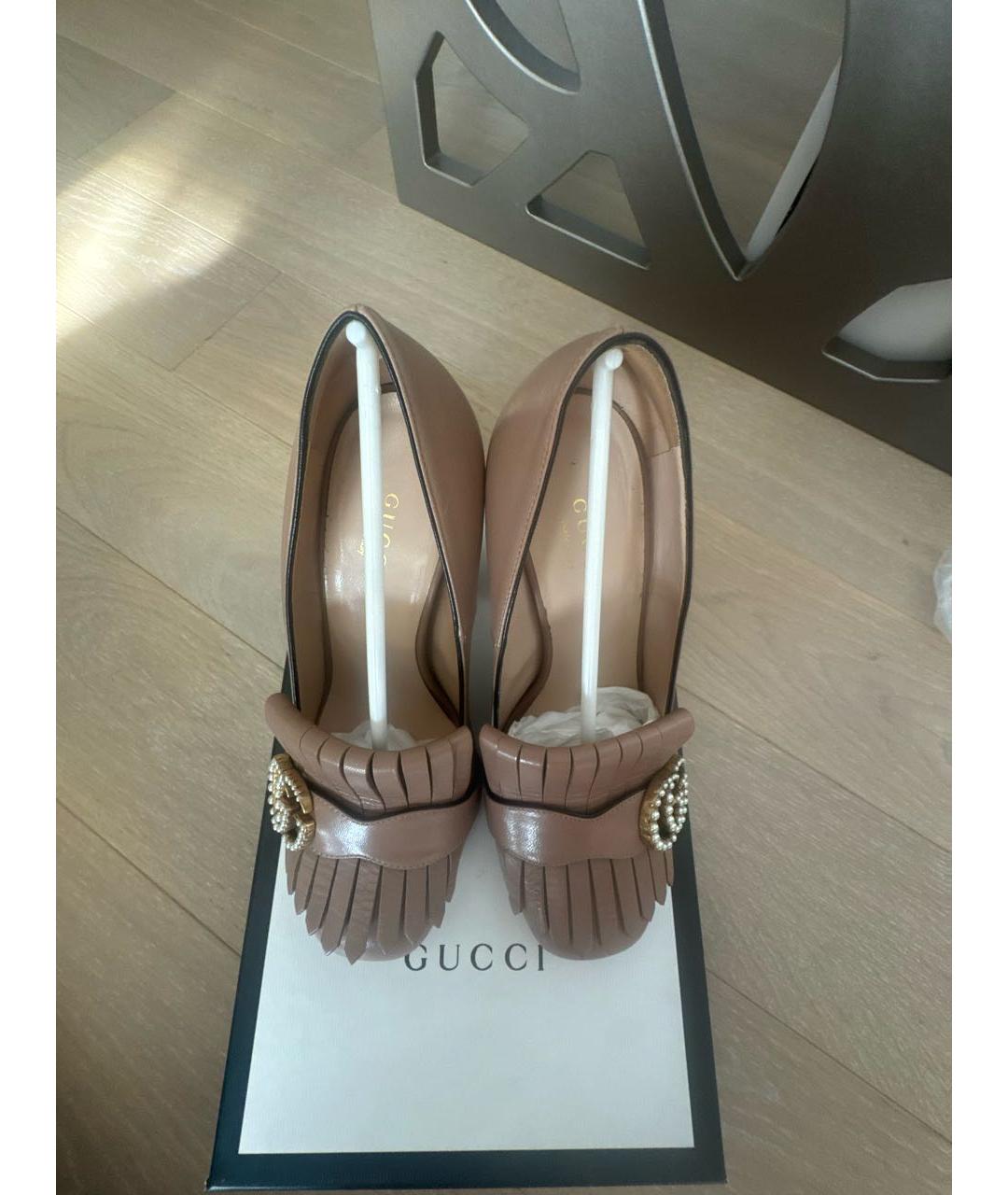 GUCCI Бежевые кожаные туфли, фото 3