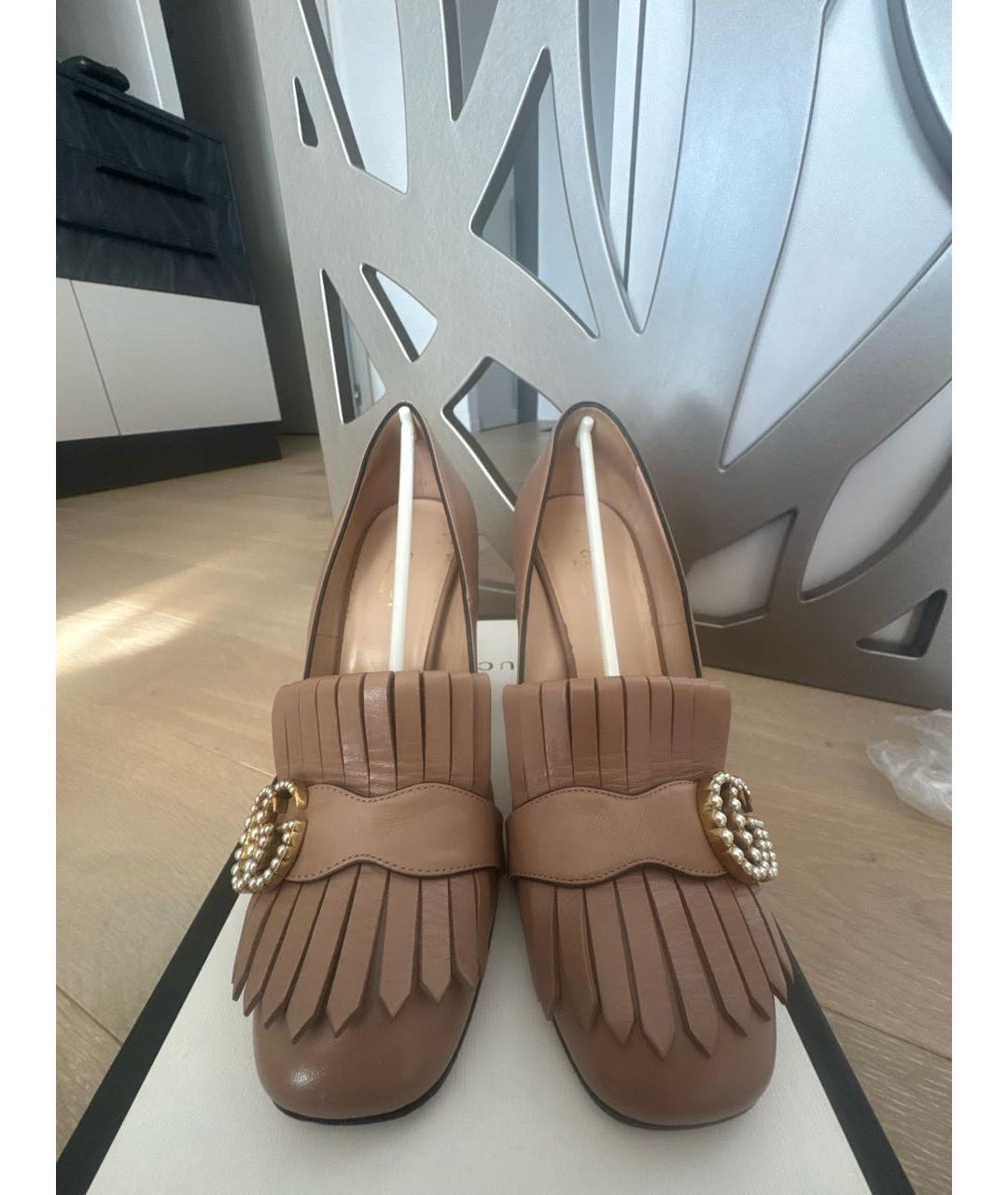 GUCCI Бежевые кожаные туфли, фото 2