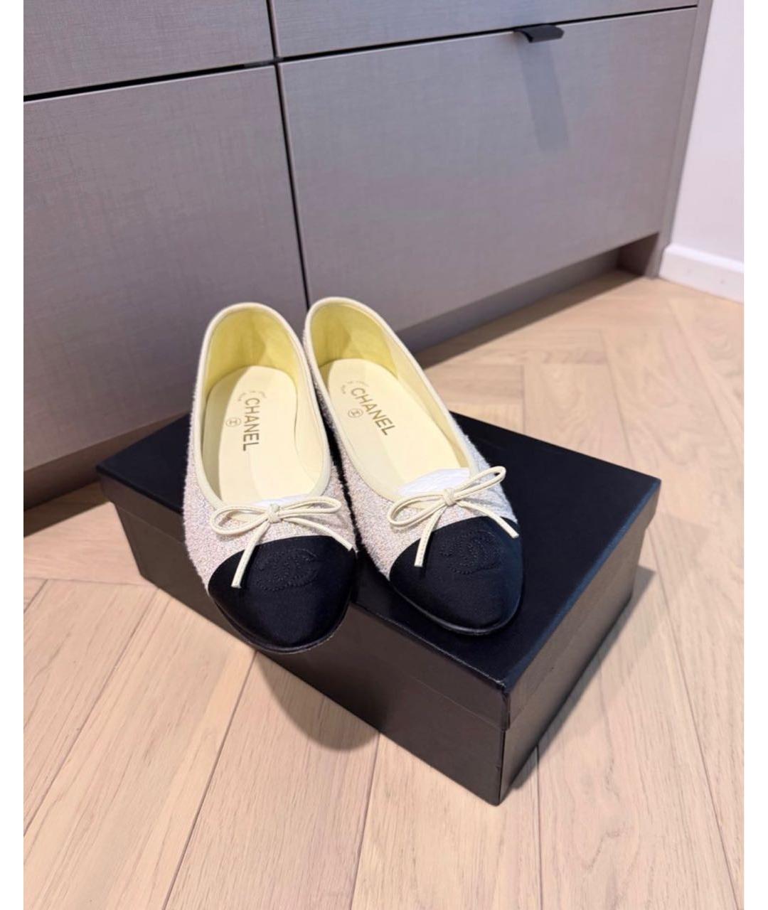 CHANEL Белые текстильные балетки, фото 2