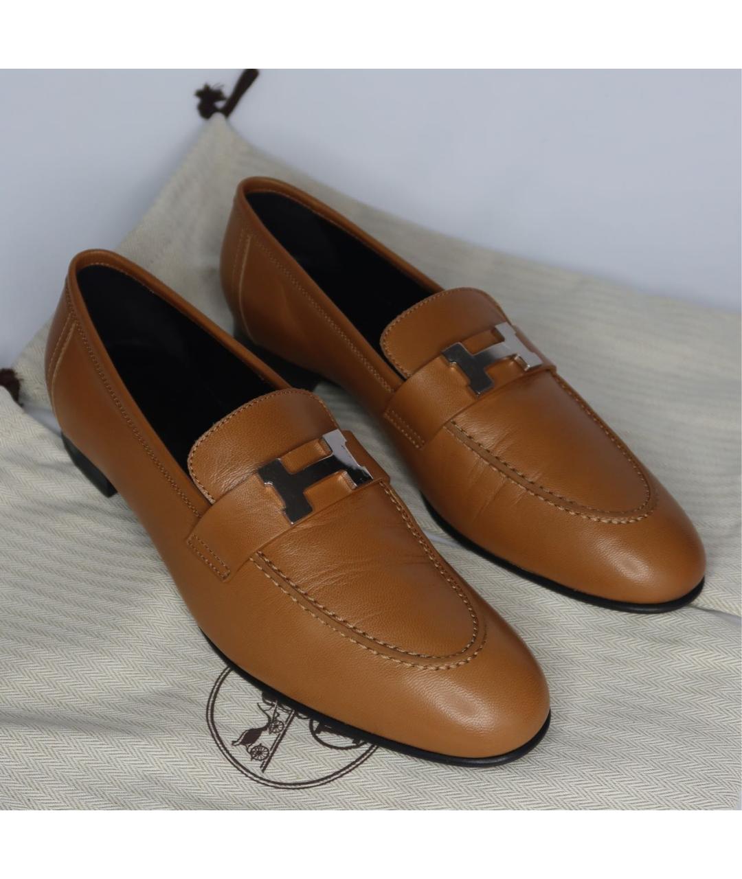 HERMES Коричневые кожаные лоферы, фото 5