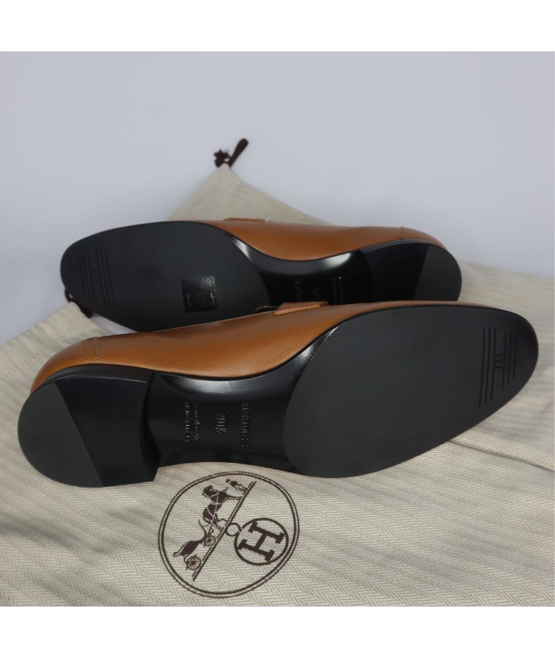 HERMES Коричневые кожаные лоферы, фото 6