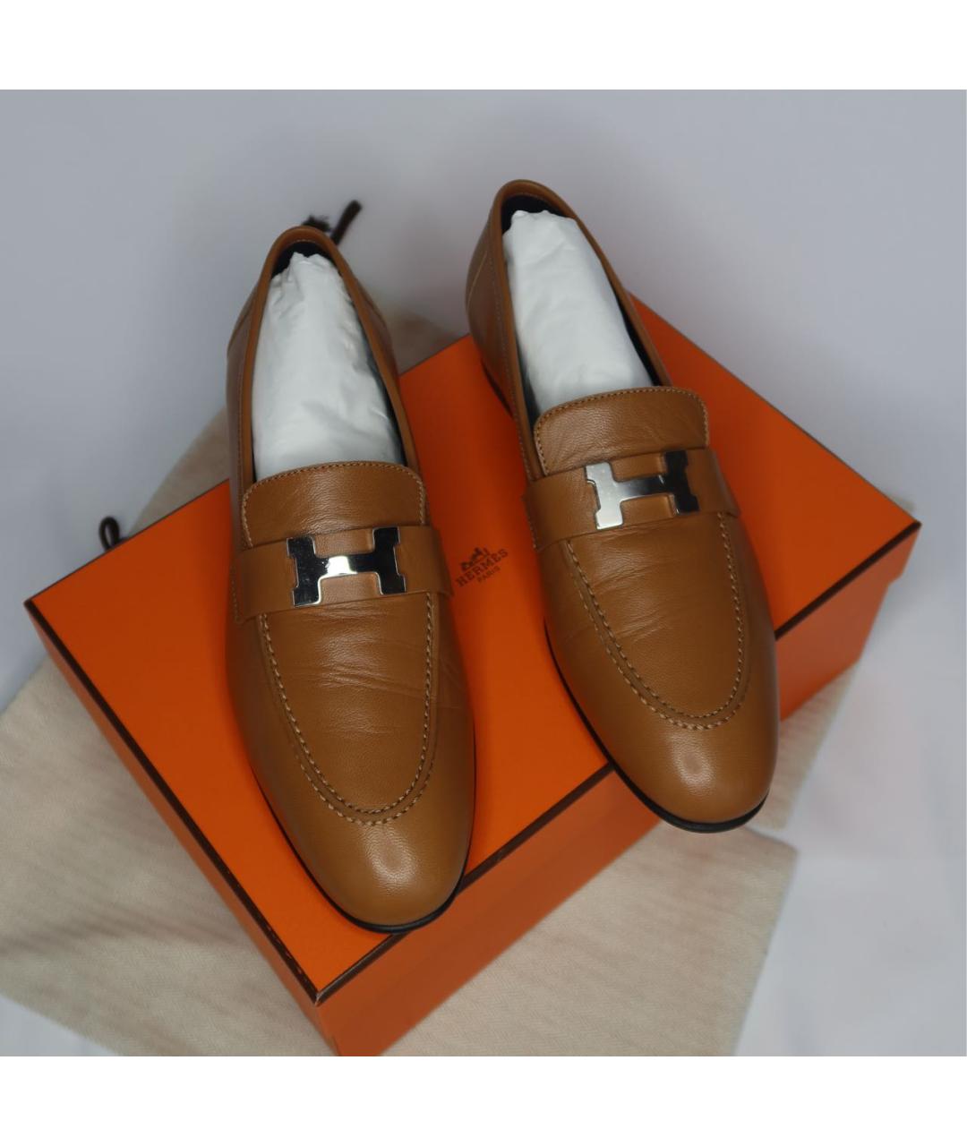HERMES Коричневые кожаные лоферы, фото 7