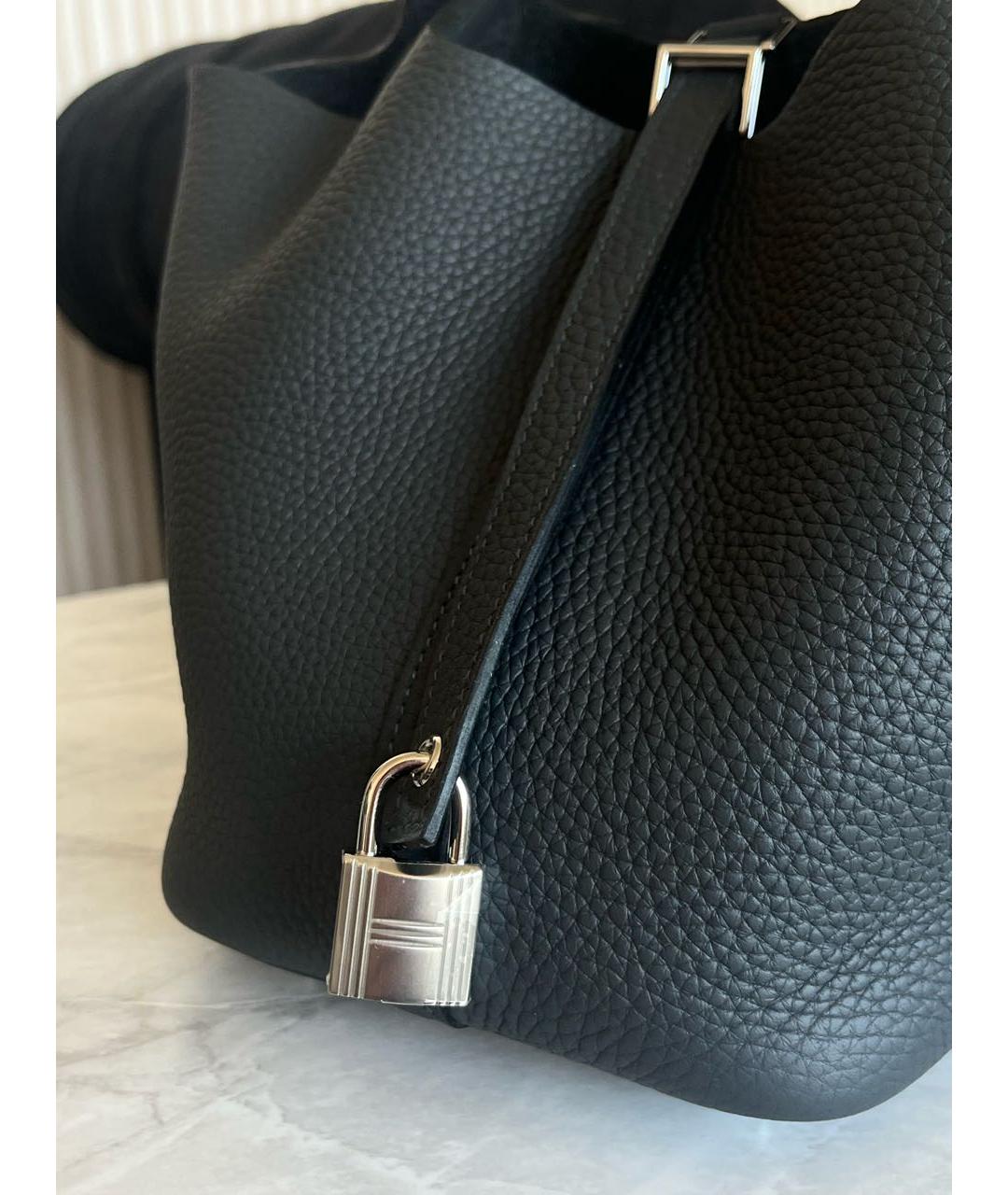 HERMES Темно-синяя кожаная сумка тоут, фото 3