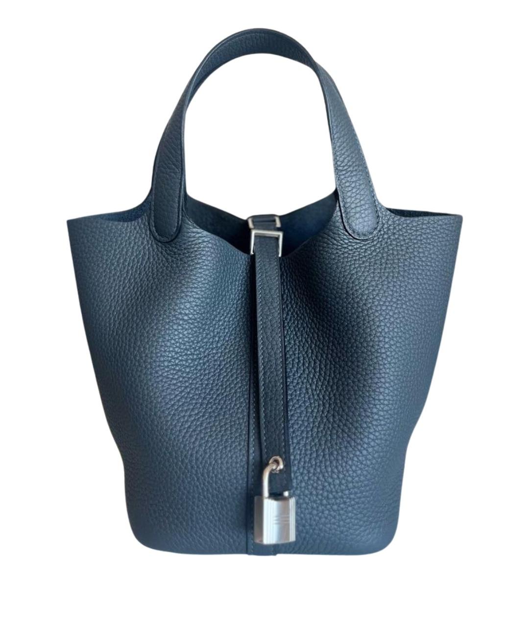 HERMES Темно-синяя кожаная сумка тоут, фото 1